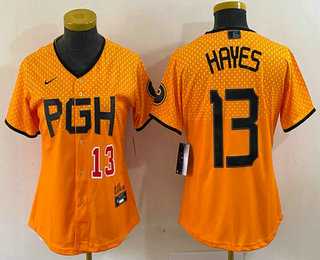 Women's Pittsburgh Pirates #13 KeBryan Hayes Number Yellow 2023 City Connect Stitched Jersey2,We sell and wholesale Women's Pittsburgh Pirates #13 KeBryan Hayes Number Yellow 2023 City Connect Stitched Jersey2 on line form chian!
